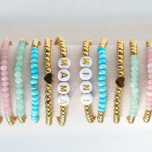 Matching Bracelets for Mom & Girls Waterproof Gold Stretch Bracelet Mama & Mini